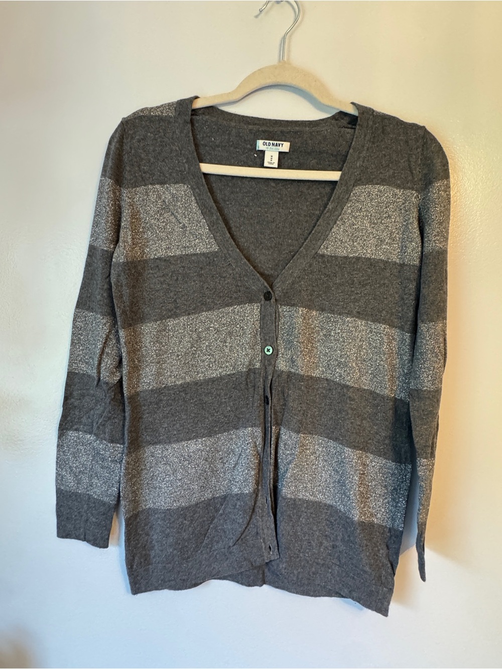 Old Navy Gray and Silver Striped V-Neck Cardigan
